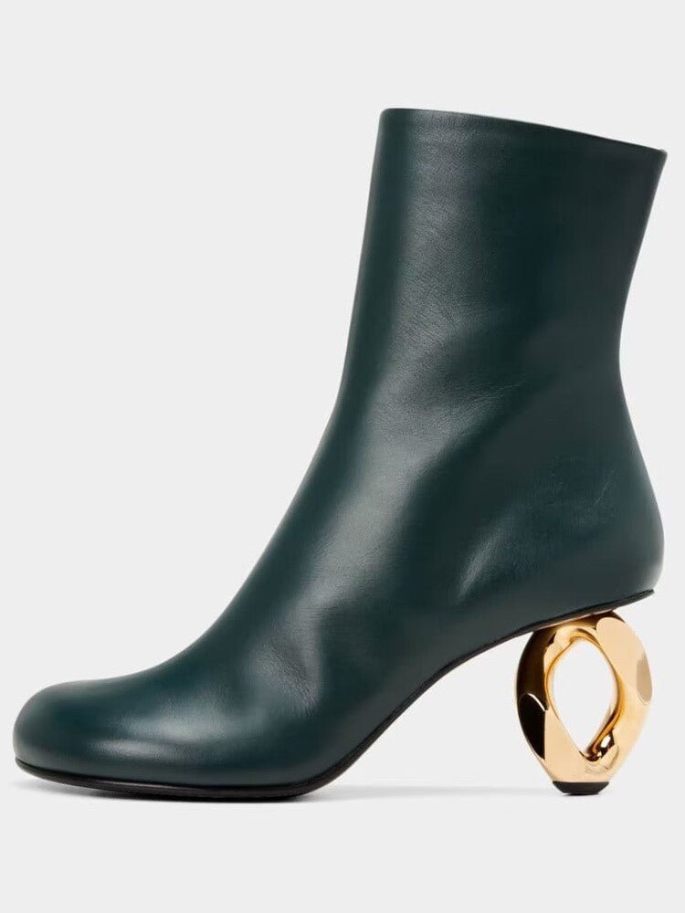Bottes blanches à bout rond, talon moyen et semelle en tendon de bœuf élégantes - IVOIRART.COM