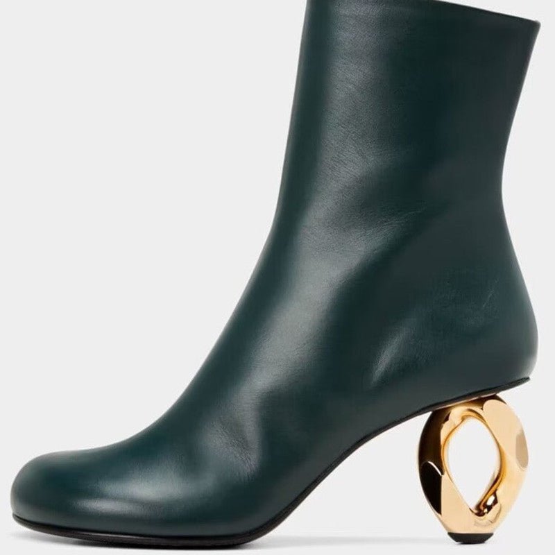 Bottes blanches à bout rond, talon moyen et semelle en tendon de bœuf élégantes - IVOIRART.COM
