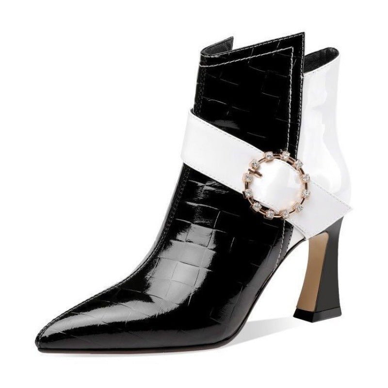 Bottes Cheville à Talons Hauts Bloc de Couleur Mode Accordée avec Style - IVOIRART.COM