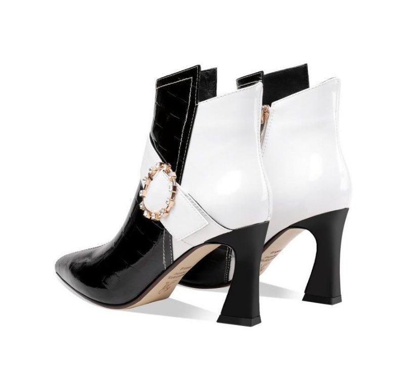Bottes Cheville à Talons Hauts Bloc de Couleur Mode Accordée avec Style - IVOIRART.COM