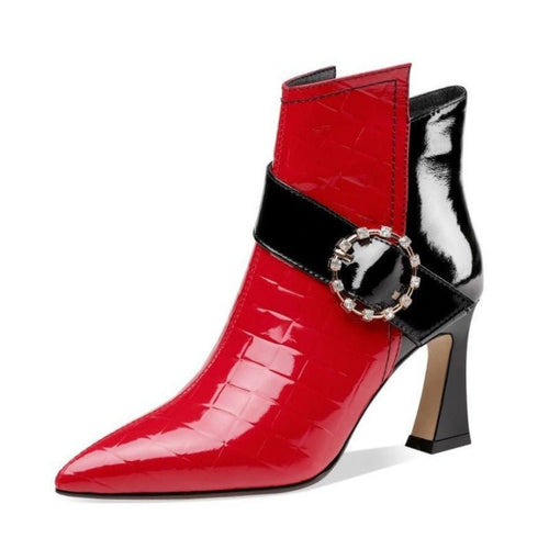 Bottes Cheville à Talons Hauts Bloc de Couleur Mode Accordée avec Style - IVOIRART.COM