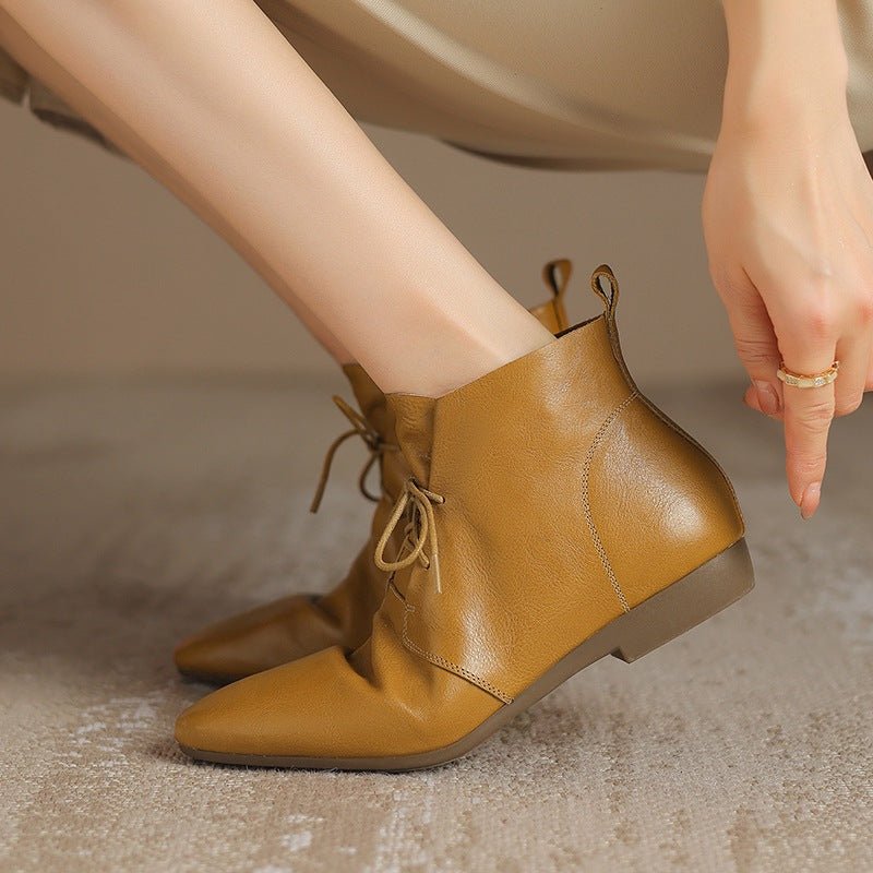 Bottes chevilles décontractées polyvalentes avec bout rond, semelle plate, style vintage - IVOIRART.COM
