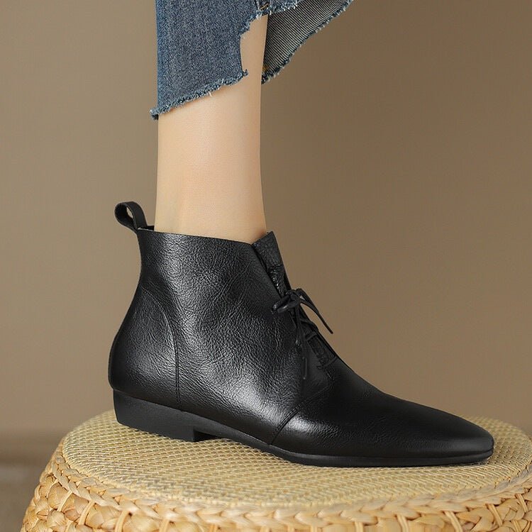 Bottes chevilles décontractées polyvalentes avec bout rond, semelle plate, style vintage - IVOIRART.COM