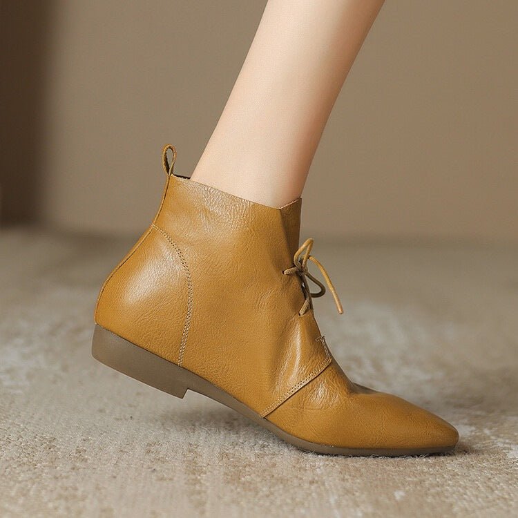 Bottes chevilles décontractées polyvalentes avec bout rond, semelle plate, style vintage - IVOIRART.COM
