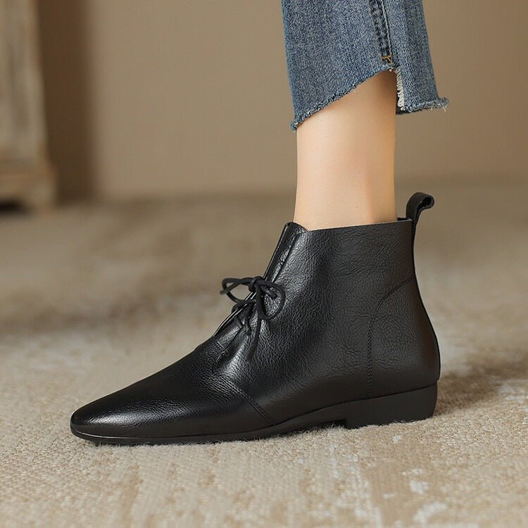 Bottes chevilles décontractées polyvalentes avec bout rond, semelle plate, style vintage - IVOIRART.COM