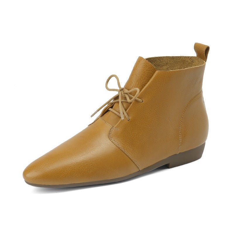 Bottes chevilles décontractées polyvalentes avec bout rond, semelle plate, style vintage - IVOIRART.COM