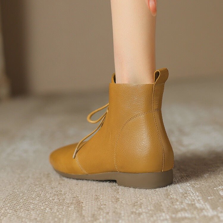 Bottes chevilles décontractées polyvalentes avec bout rond, semelle plate, style vintage - IVOIRART.COM
