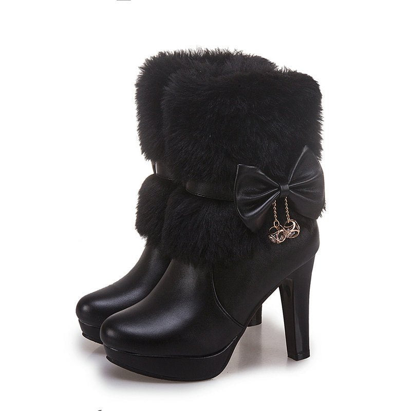 Bottes Courtes d'Automne Hiver Femme Princesse Douce Talon Épais 10cm - IVOIRART.COM