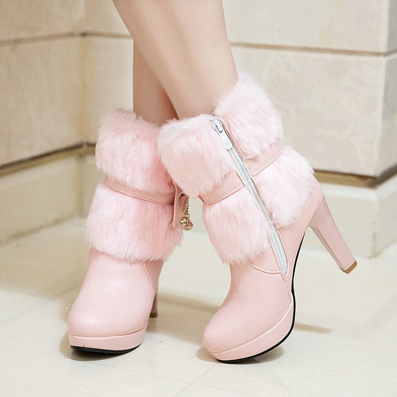 Bottes Courtes d'Automne Hiver Femme Princesse Douce Talon Épais 10cm - IVOIRART.COM
