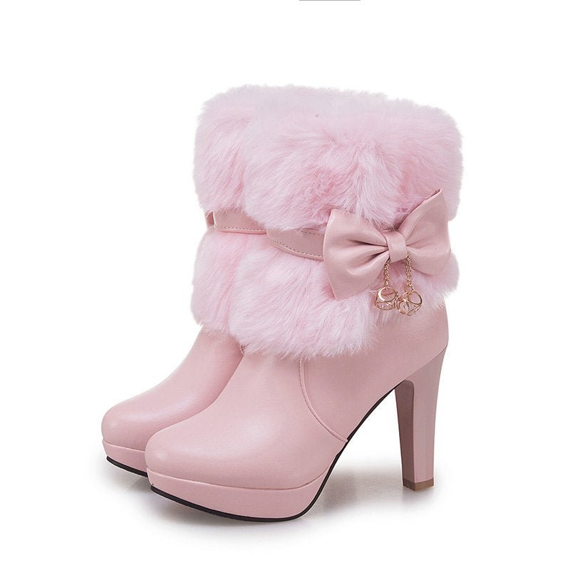 Bottes Courtes d'Automne Hiver Femme Princesse Douce Talon Épais 10cm - IVOIRART.COM