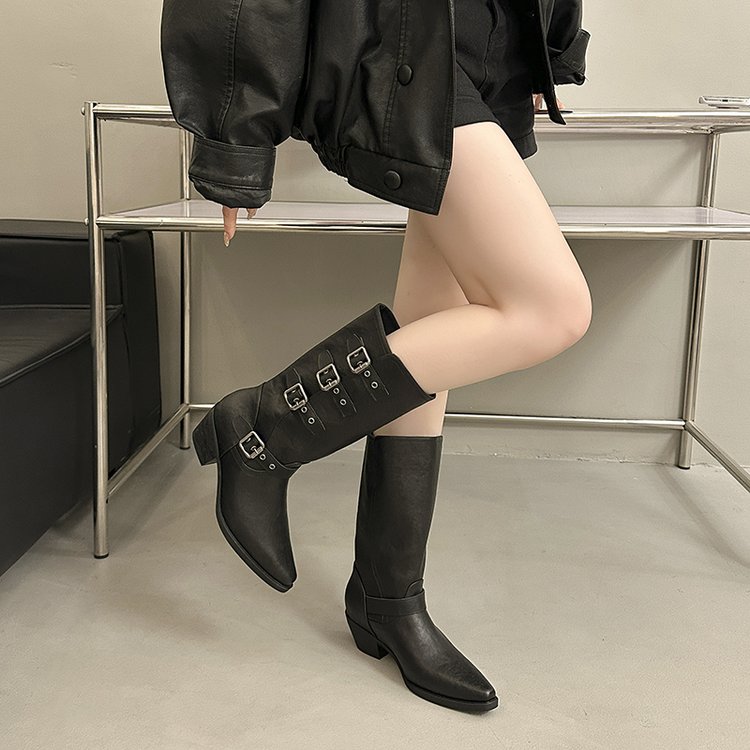 Bottes Courtes Minces à Boucle pour Femmes, Semelle Épaisse Rehaussante, Élégantes et Slim - IVOIRART.COM