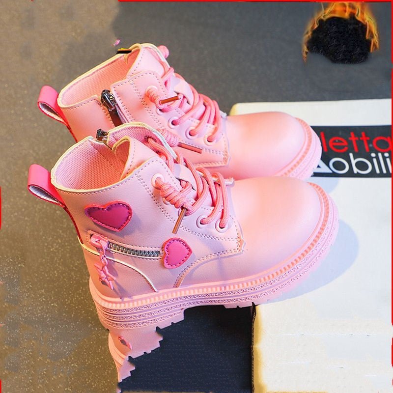 Bottes Courtes Style Britannique pour Fille, Chaussures de Marche avec Doublure Coton Chauffante - IVOIRART.COM