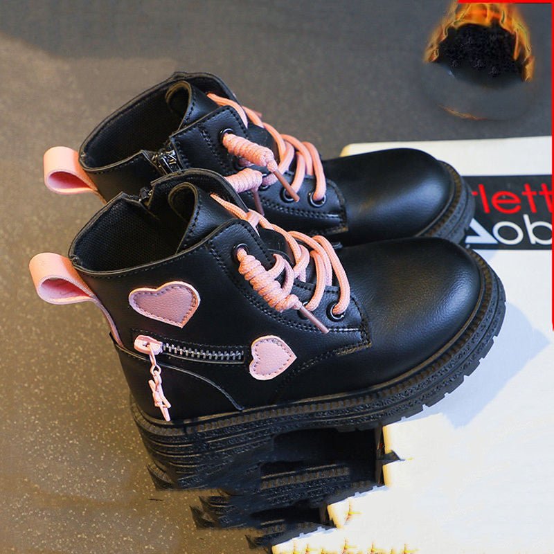 Bottes Courtes Style Britannique pour Fille, Chaussures de Marche avec Doublure Coton Chauffante - IVOIRART.COM
