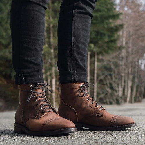 Bottes de travail rétro pour hommes à bout rond, style vintage robuste et confortable - IVOIRART.COM