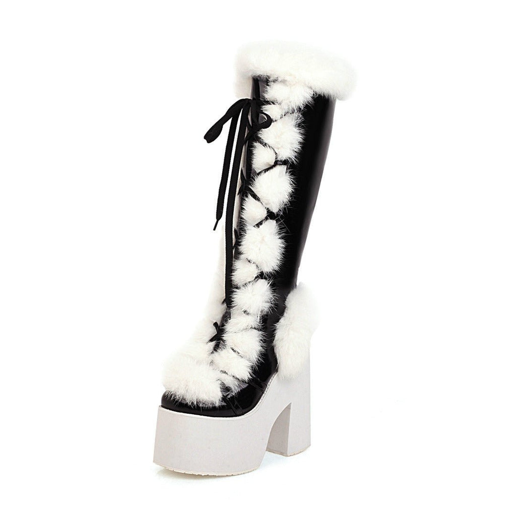 Bottes d'hiver à semelle épaisse plateforme à talons hauts pour femme - IVOIRART.COM