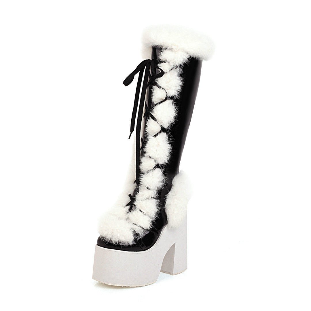 Bottes d'hiver à semelle épaisse plateforme à talons hauts pour femme - IVOIRART.COM