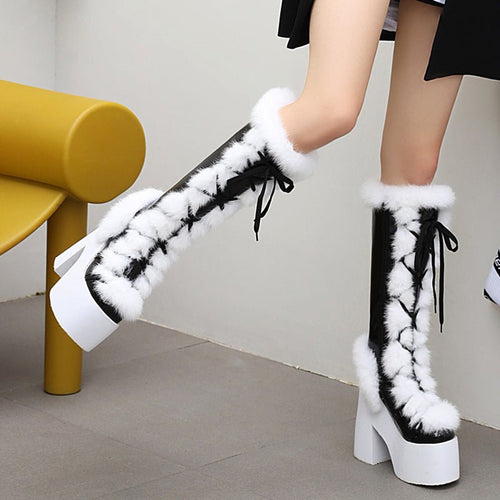Bottes d'hiver à semelle épaisse plateforme à talons hauts pour femme - IVOIRART.COM