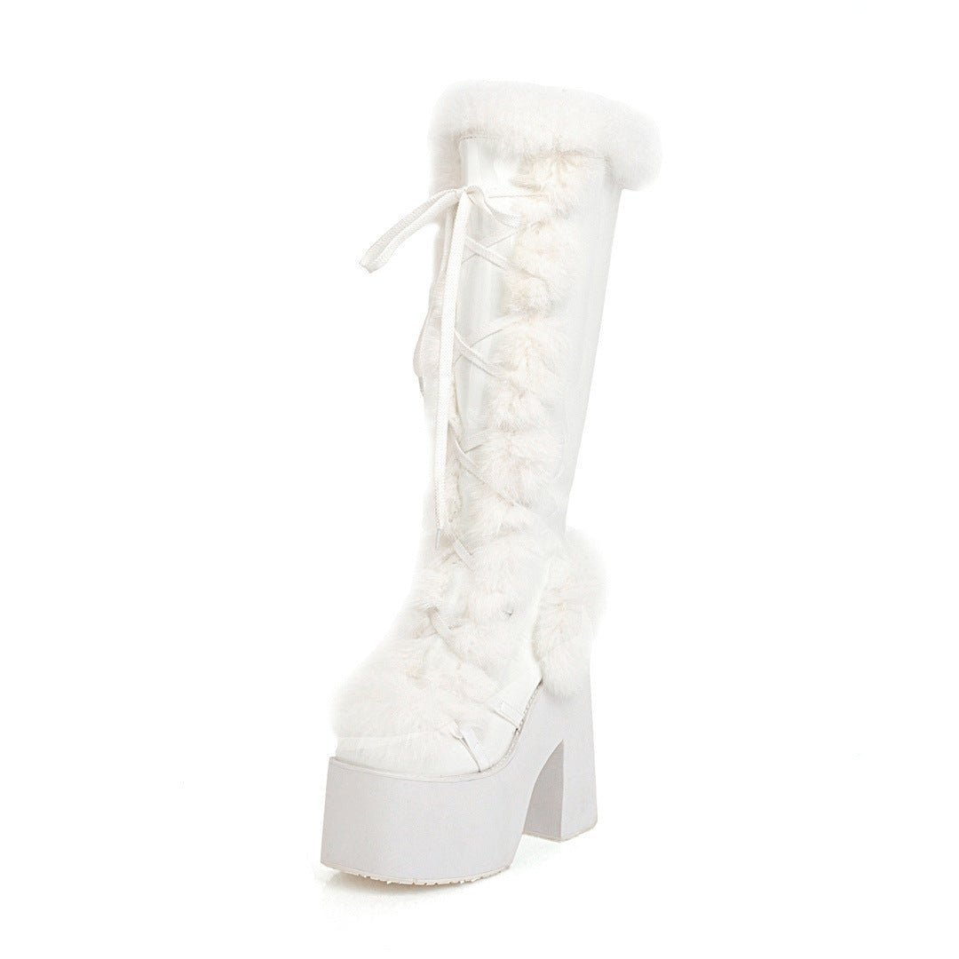 Bottes d'hiver à semelle épaisse plateforme à talons hauts pour femme - IVOIRART.COM