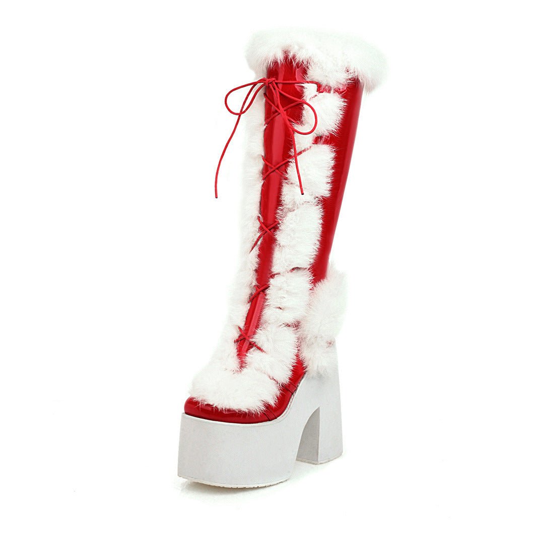 Bottes d'hiver à semelle épaisse plateforme à talons hauts pour femme - IVOIRART.COM