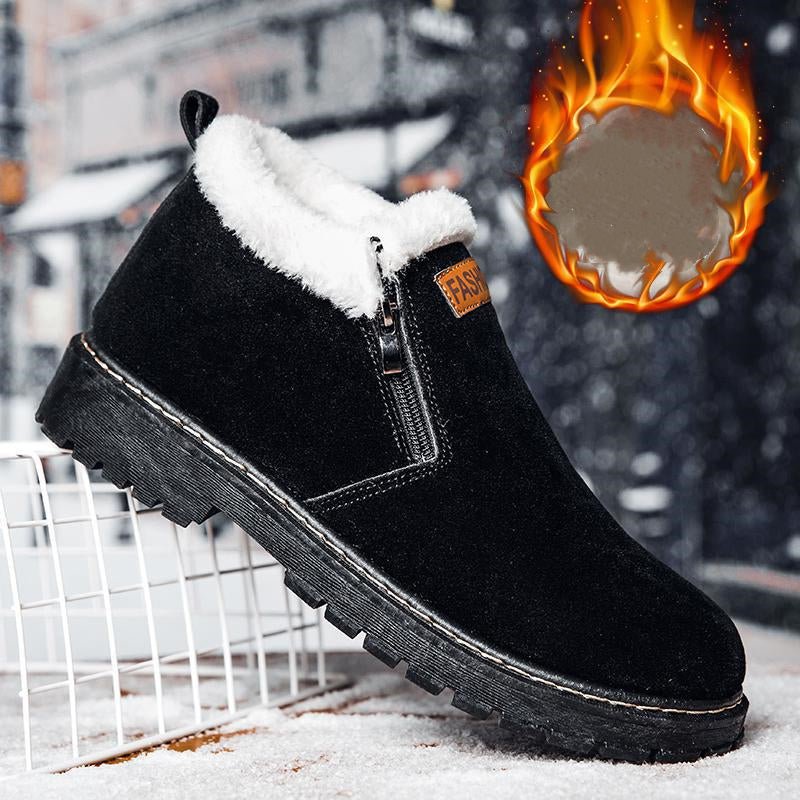 Bottes d'hiver hautes en daim, doublure velours, fermeture éclair, noir et or - IVOIRART.COM