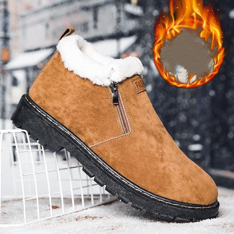 Bottes d'hiver hautes en daim, doublure velours, fermeture éclair, noir et or - IVOIRART.COM