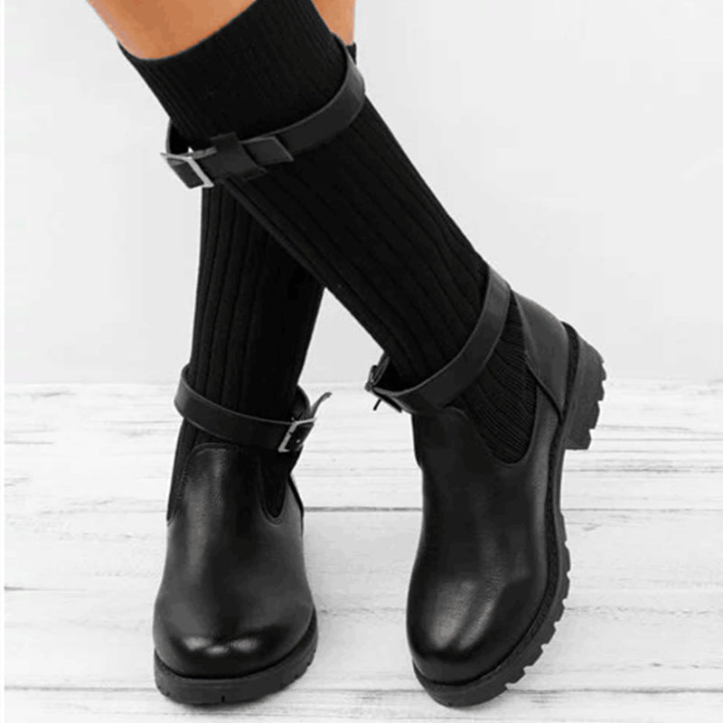 Bottes en laine à tige moyenne, style européen et américain, talon plat épais - IVOIRART.COM