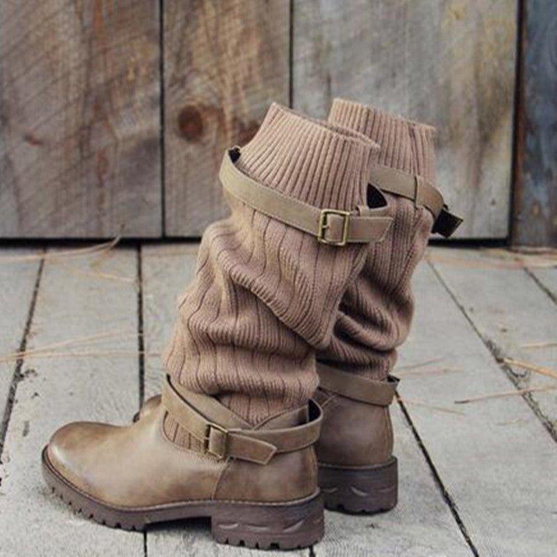 Bottes en laine à tige moyenne, style européen et américain, talon plat épais - IVOIRART.COM