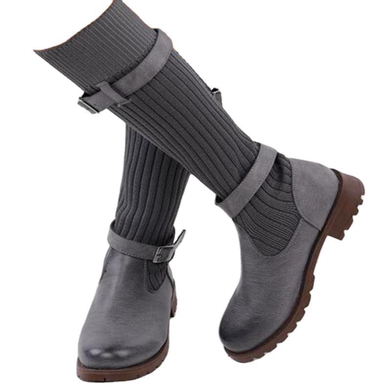 Bottes en laine à tige moyenne, style européen et américain, talon plat épais - IVOIRART.COM