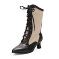 Bottes femme montantes à talons hauts pointus, color-block avec laçage avant - IVOIRART.COM