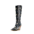 Bottes grandes tailles à motif serpent pour femmes, talon épais très haut - IVOIRART.COM