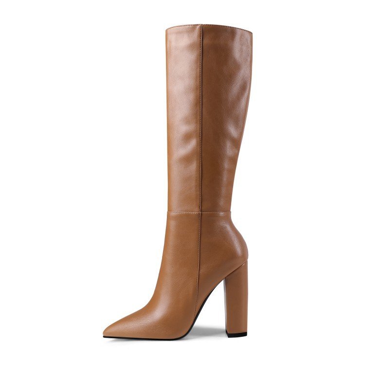 Bottes hautes à talons épais pointus pour femme, automne et hiver élégantes - IVOIRART.COM