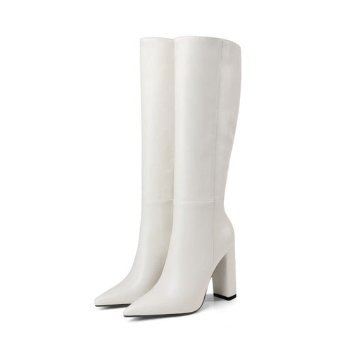 Bottes hautes à talons épais pointus pour femme, automne et hiver élégantes - IVOIRART.COM