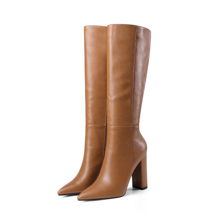 Bottes hautes à talons épais pointus pour femme, automne et hiver élégantes - IVOIRART.COM