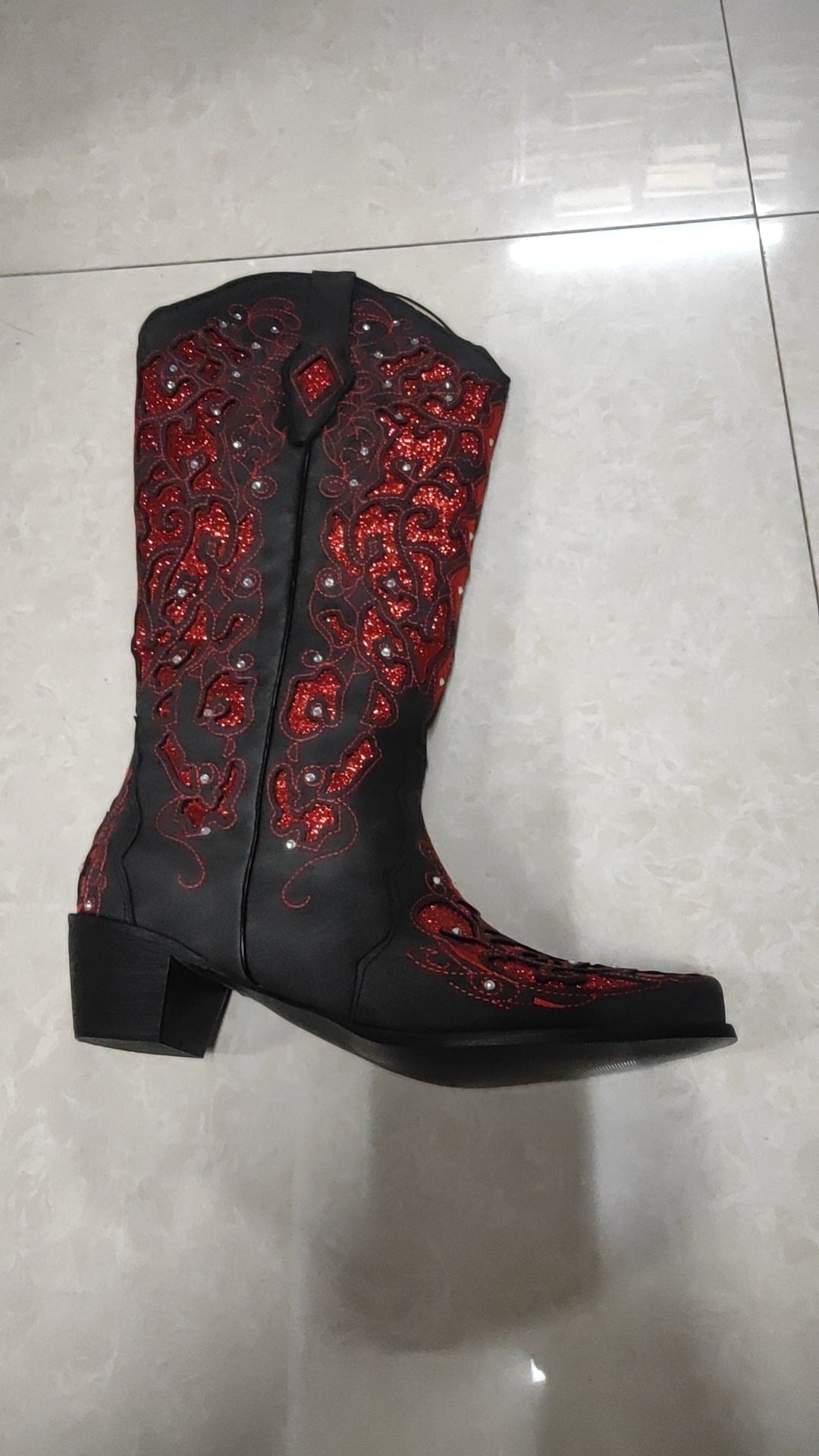 Bottes hautes ornées de strass pour femme à talon moyen – Élégance et confort - IVOIRART.COM