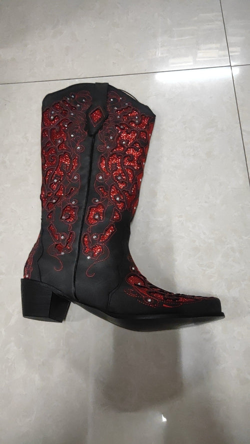 Bottes hautes ornées de strass pour femme à talon moyen – Élégance et confort - IVOIRART.COM