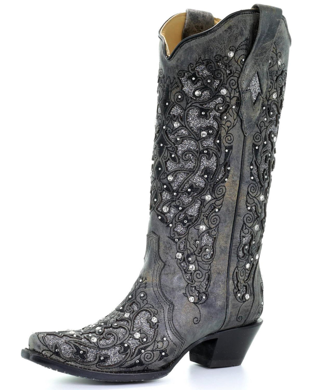 Bottes hautes ornées de strass pour femme à talon moyen – Élégance et confort - IVOIRART.COM