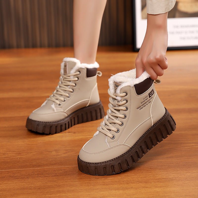 Bottes hautes pour femmes, doublure polaire, style Dr Martens, semelle épaisse, décontractées - IVOIRART.COM