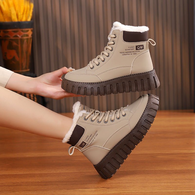Bottes hautes pour femmes, doublure polaire, style Dr Martens, semelle épaisse, décontractées - IVOIRART.COM