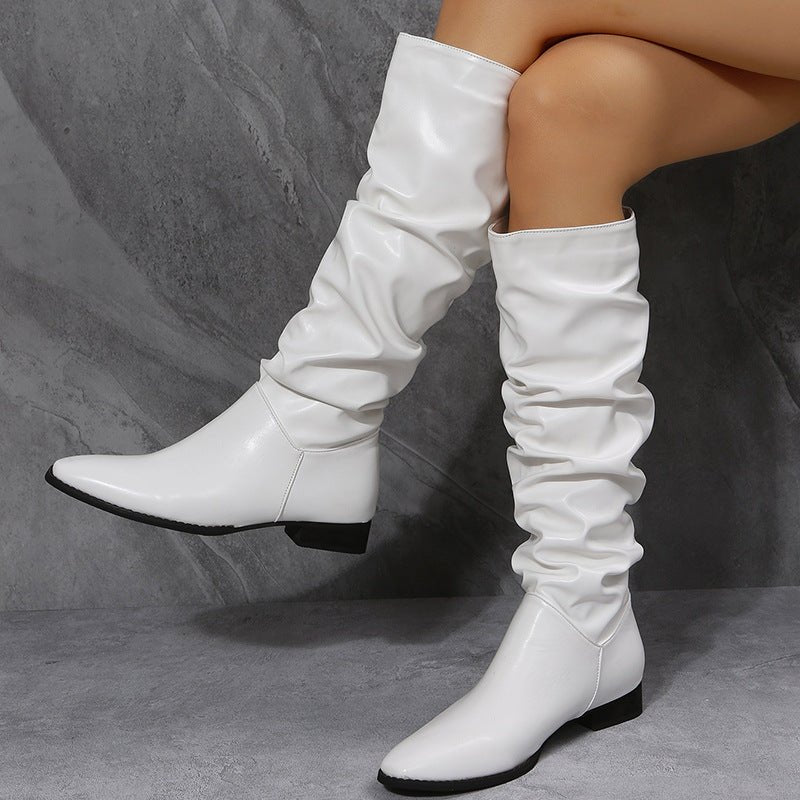 Bottes longues blanches pour femmes style cowboy à bout pointu, élégantes et confortables - IVOIRART.COM