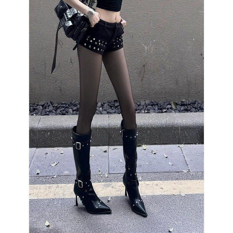 Bottes Longues Femme Polyvalentes à Boucle, Rivetées, Talons Fins et Fermeture Latérale - IVOIRART.COM