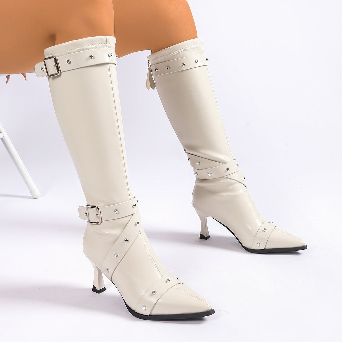 Bottes longues slim à bout pointu avec talons aiguilles et tige stretch - IVOIRART.COM