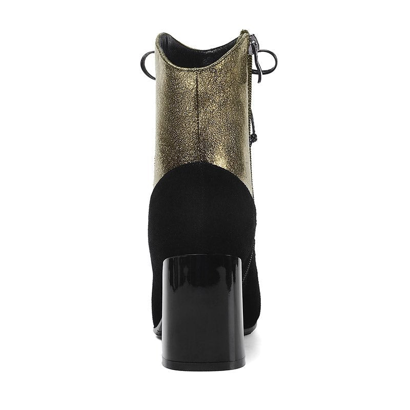 Bottes Martin en cuir pour femme à talon épais givré et bout carré élégantes - IVOIRART.COM