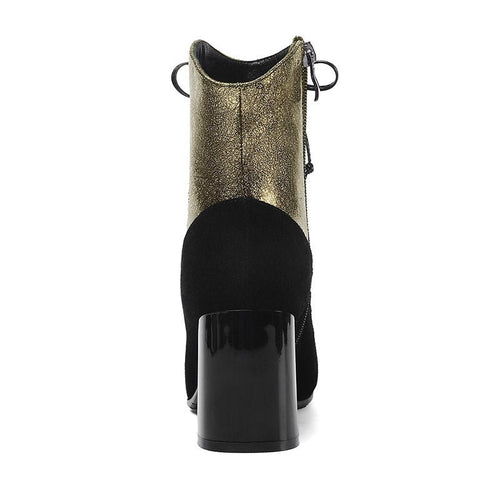 Bottes Martin en cuir pour femme à talon épais givré et bout carré élégantes - IVOIRART.COM
