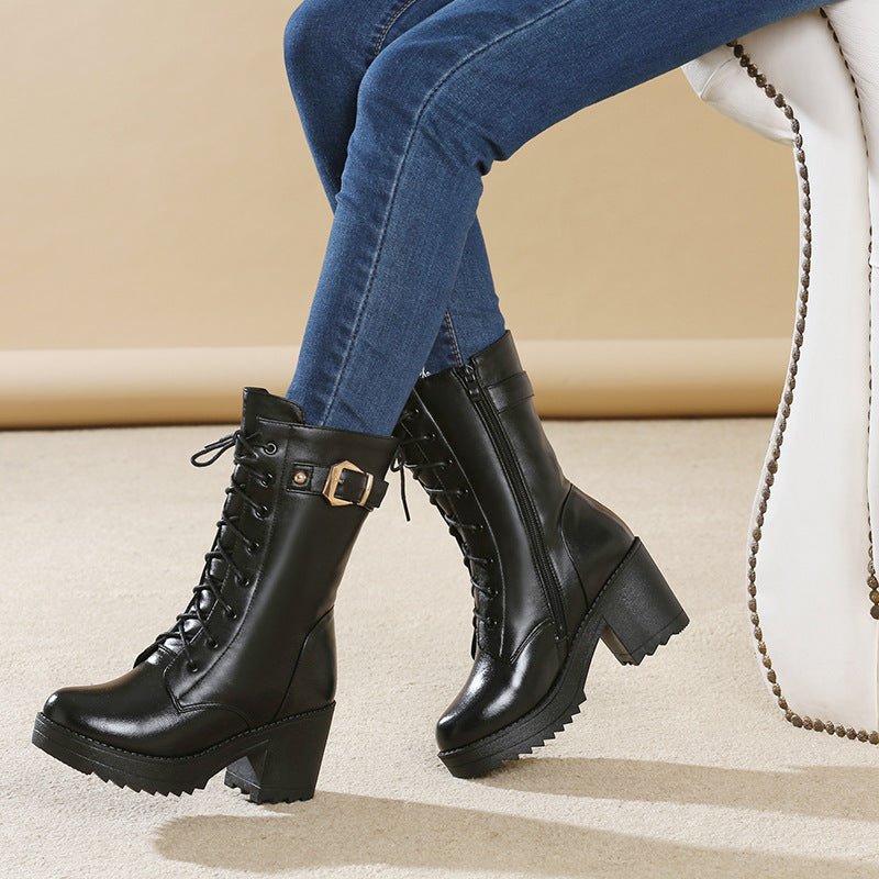 Bottes Martin en cuir pour femmes avec doublure en coton, élégance et confort - IVOIRART.COM