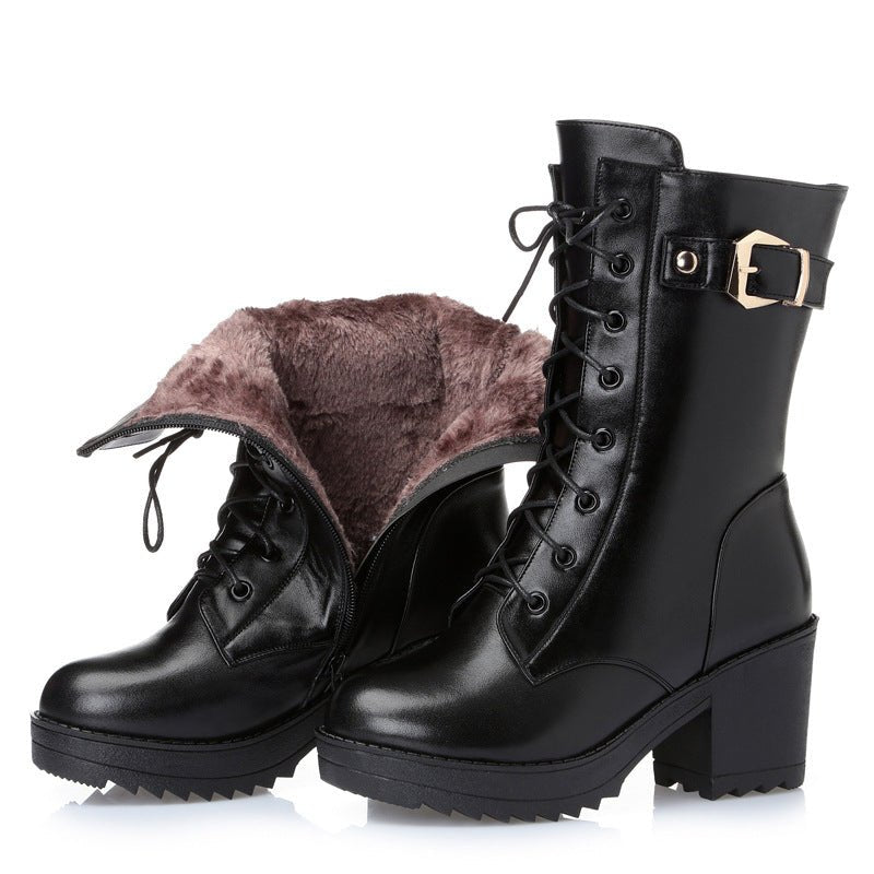 Bottes Martin en cuir pour femmes avec doublure en coton, élégance et confort - IVOIRART.COM