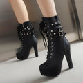 Bottes Martin Grandes Tailles à Talon Épais Cloutées avec Lien Noir Élégant - IVOIRART.COM