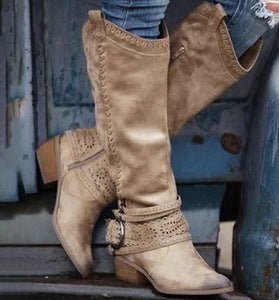 Bottes Martin pour femmes, bottes mi - hautes de style chevalier, élégance unique - IVOIRART.COM