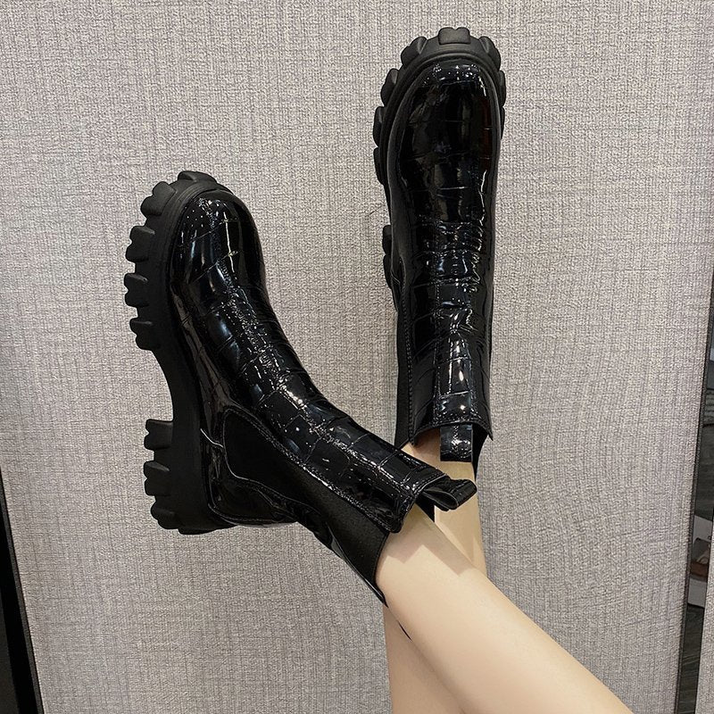 Bottes mi - mollet pour femmes style britannique - Automne hiver talon épais 3 - 5 cm - IVOIRART.COM