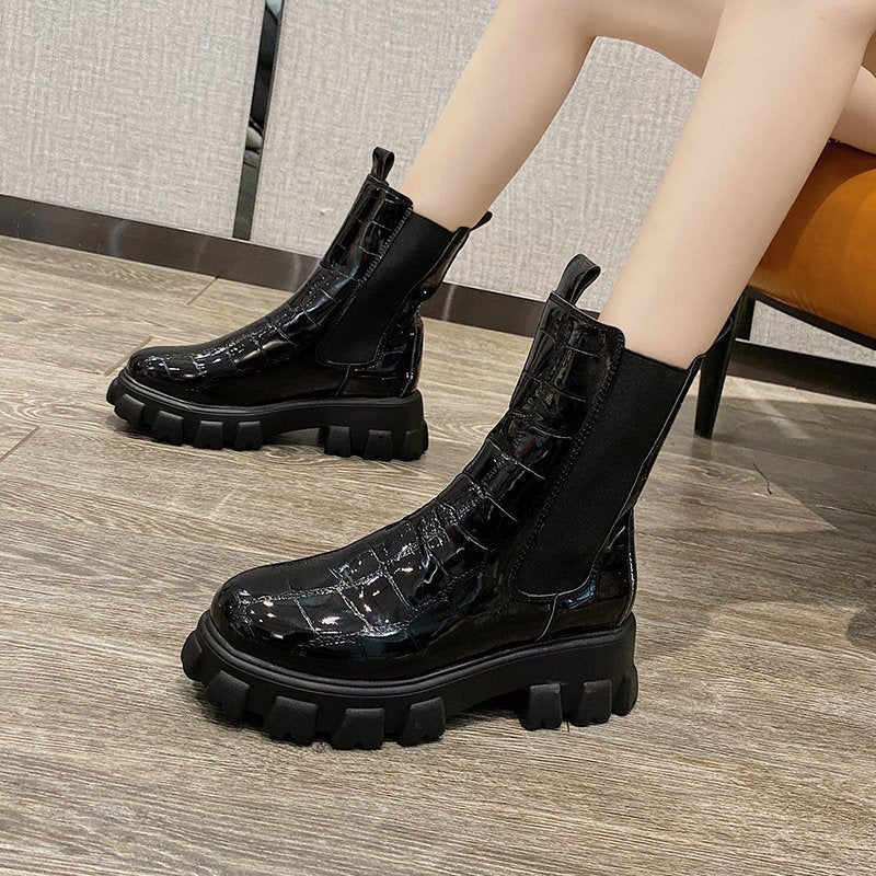 Bottes mi - mollet pour femmes style britannique - Automne hiver talon épais 3 - 5 cm - IVOIRART.COM