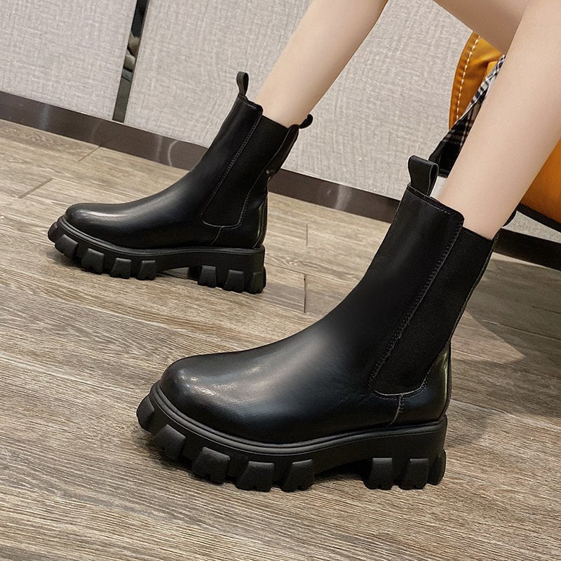 Bottes mi - mollet pour femmes style britannique - Automne hiver talon épais 3 - 5 cm - IVOIRART.COM